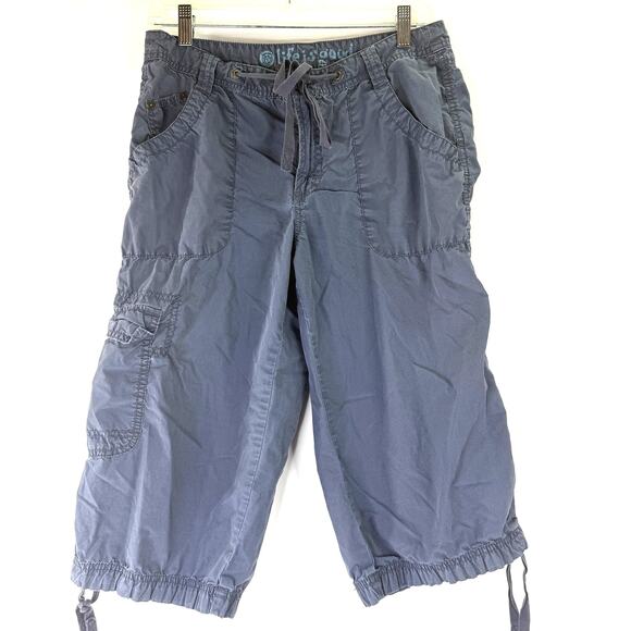 Life Is Good Women's Blue Cotton Bermuda Cargo Drawstring Shorts Size 10 - Picture 1 of 8